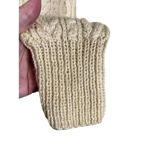 Vintage Cable Knit Sweater L Butter Yellow Leather Button Fisherman Grandpa 80s - Picture 2 of 11